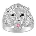 thumbnail image 1 of RYLOS Rings Sterling Silver Lion Head Ring Black Diamonds Eyes & Gemstone Mouth Fun Designer Rings Pink Ice Jewelry Size 10, 1 of 7