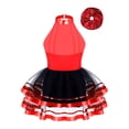 thumbnail image 2 of renvena Robe de Danse Ballet à Paillettes pour Filles Enfants Justaucorps à Jupe de Ballerine Costume de Danse Latine Jazz Rouge 14, 2 of 5