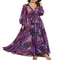 thumbnail image 1 of Robe Maxi Boho Manches Longues Col en V Tunique Ample Robes Caftan Femmes Plage Vacances Robe Longue Robes d'Été Grande Taille, 1 of 5