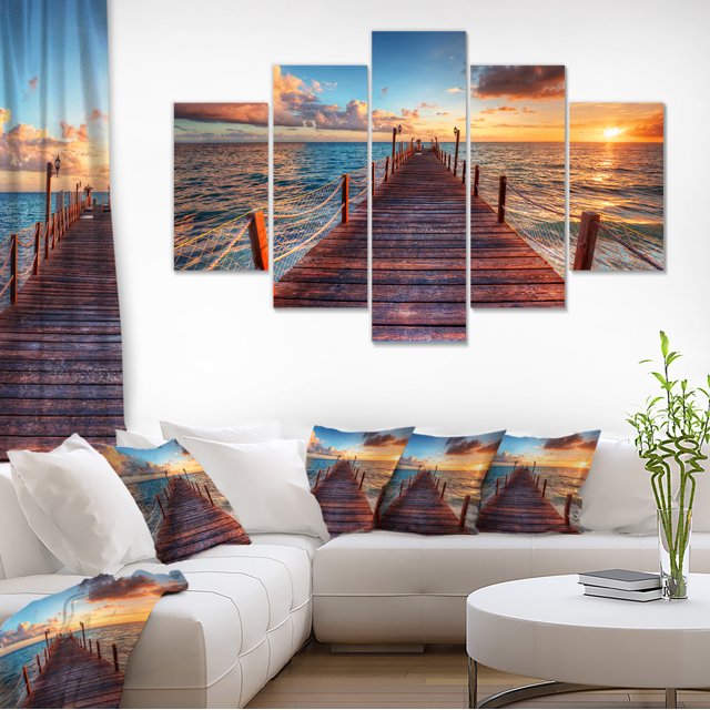 Sunset over Wooden Sea Pier - Modern Canvas Art Print