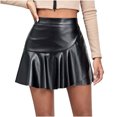 thumbnail image 1 of FAIWAD Jupe en Cuir pour Femme à Ourlet Volanté, Décontractée, Taille Haute, Plissée, Ajustée, Extensible, Évasée en Ligne A, 1 of 7