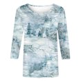 thumbnail image 5 of T-shirt Imprimé à la Mode pour Femmes Summer T-shirt Imprimé à Manches 3/4 Blouse Col Rond Tops Décontractés pour Femmes et Tops de Taille sur Clearance, 5 of 5