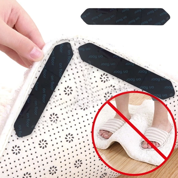 COM1950s Reusable Carpet Tape and Rug Grippers, Traceless Non-Slip Pads for Area Rugs, 5.1 x 1 Inch Size, 12 Pack to Prevent Sliding and Curling on Indoor Floors