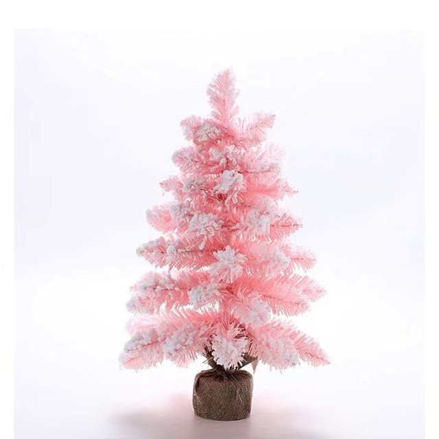 HOZADOIE Pink Mini Jewelry Home Decor Pointed Snow Spray Mini Christmas Tree 30cm Christmas Snowflake Desktop Window Decoration