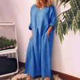 thumbnail image 3 of LLYwey Liquidation des Ventes Robes à Épaules Dénudées pour Femmes Mode Été Décontracté Manches Longues Uni Lin Longue Robe Nouvelles Robes de Cocktail Bleu m, 3 of 8