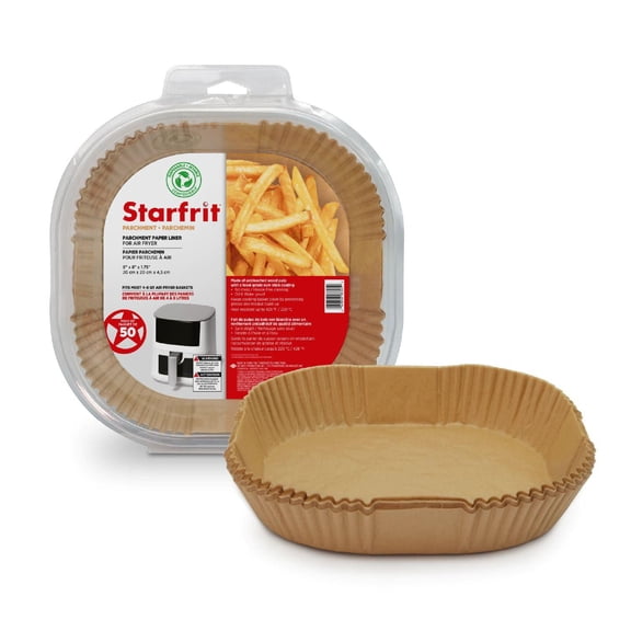 Starfrit Lot de 50 doublures jetables en papier parchemin pour friteuse à air – Antiadhésives – Résistantes à l'huile – Imperméables – Carré de 20cm (8") - Paniers de 5 à 8L