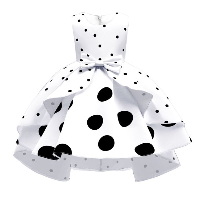 Robes de Fête d'Anniversaire à Pois pour Filles Robe de Princesse Formelle Célébration Boule Pâques 2-10 Ans