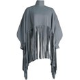 thumbnail image 4 of Haut à Franges à Col Montant à Manches Longues pour Femmes, Grande Taille, Poncho à Franges, 4 of 7