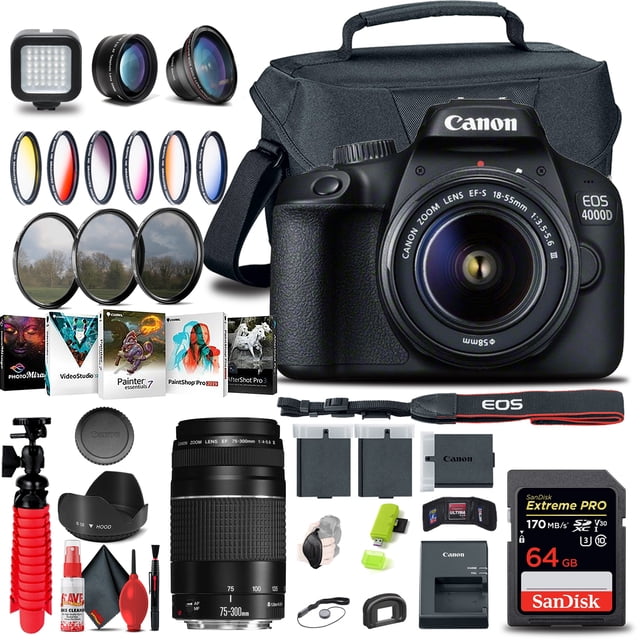 Canon EOS 4000D / Rebel T100 Appareil Photo Reflex Numérique avec Objectif 18-55mm + EF 75-300mm + Plus (Modèle International)