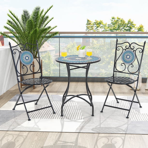 Gymax 24 Inch Bistro Table Mosaic Round Table w/ Ceramic Tile