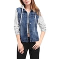 thumbnail image 2 of INSPIRE CHIC Veste en Denim à Capuche à Cordon Superposée pour Femmes avec Poches, 2 of 5