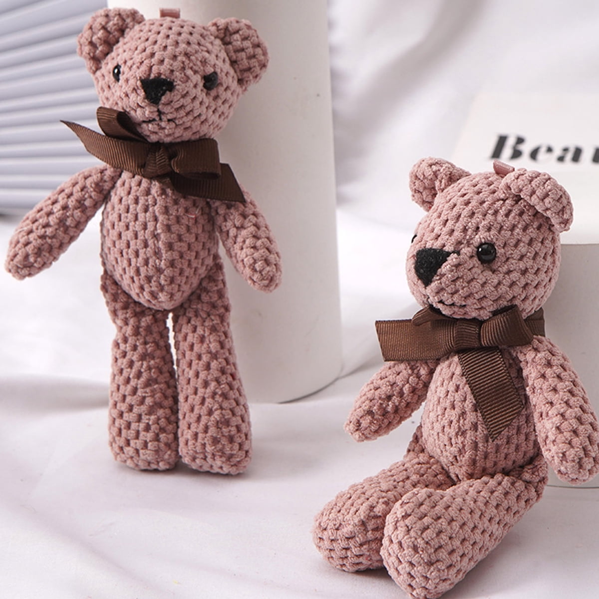 Pluokvzr Teddy Bear Toy Stuffed Bear Toy Lovely Bear Short Plush Toy with Cute Bow Decorative Push Bear Doll Home Desktop Ornament Pendant for Birthday Gift Party Wedding Home Decor,Pink