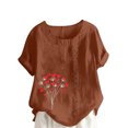 thumbnail image 2 of Économies d'Été! Horkkom Hauts Grande Taille pour Femmes Été Décontracté Chemises en Lin à Manches Courtes Col Rond Imprimé Floral Blouses Amples, 2 of 4