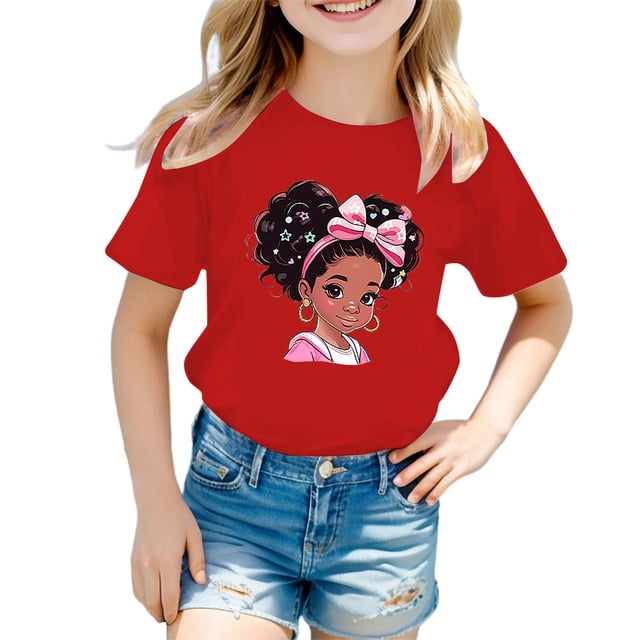 PMVFHDE Hauts d'Été pour Filles Hauts pour Fille Hauts d'Été pour Fille T-Shirts d'Été Tendance pour Fille T-Shirts Graphiques pour Filles T-Shirts Graphiques pour Enfant T-Shirt Graphique à Col Rond à Manches Courtes pour Fille T-Shirt d'Été Rouge, 13-14 Ans