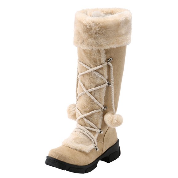Women's Snow Boots High S Snow for Women Snow Zipper Retro Warm Booties Womens Wide Snow Women Snow Boot Round Toe Heels Shoes Rain Snow for Women with Zipper Women Snow Boots3w Hairball