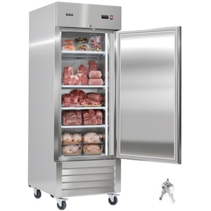 VEVOR Commercial Reach-In Congélateur 29" W, 22 Congelateur droit en acier inoxydable Cu.Ft avec porte simple, auto-défrost, 4 Tablettes réglables