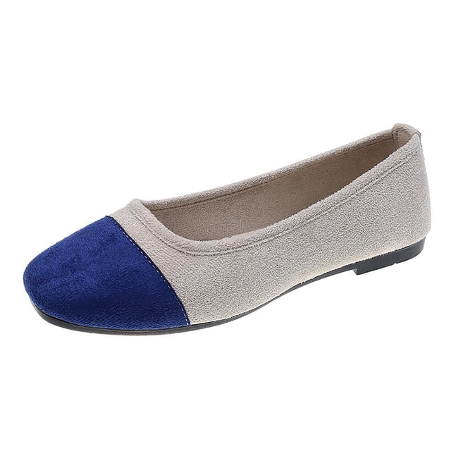 Casual Shoes For Women, Color-Block Canvas Slip-On Flats with Round Toe and Soft Sole for Spring and Summer, Large Sizes Available