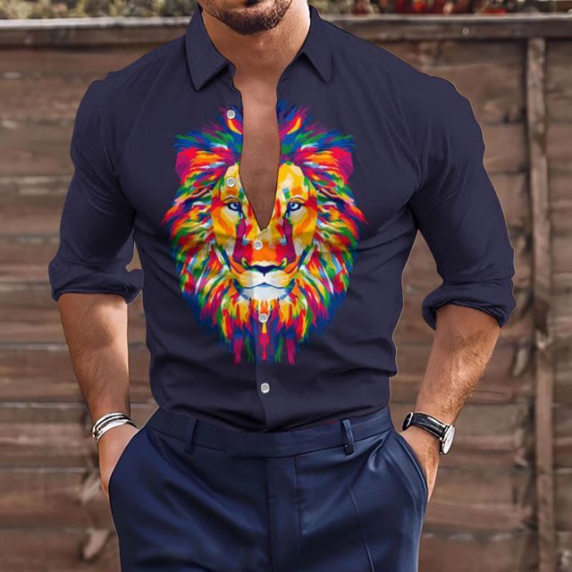 TIMIFIS Men's Dress Shirts Long Sleeve Floral Button Up Shirts Party Prom Wedding Shirt-BlueFall