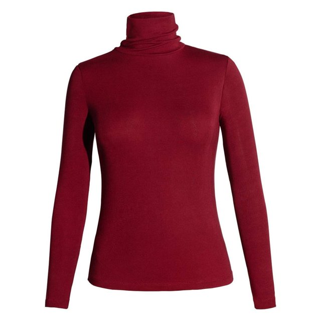 T-shirt Col Roulé Manches Longues Ajusté Extensible Basique Noir TG
