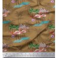 thumbnail image 1 of Soimoi Brown Cotton Cambric Fabric Palm Tree, & Flamingo Bird Print Fabric by the Yard 56 Inch Wide, 1 of 3