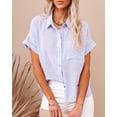 thumbnail image 2 of Womens Short Sleeve Cotton Linen Shirt with Pocket Blouse Side Split Casual Tops, 2 of 4