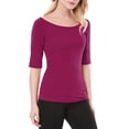thumbnail image 4 of INSPIRE CHIC Women's Boat Neck Tops Half Sleeves Fitted Layering Soft T-Shirt XL Fuchsia, 4 of 8