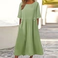 thumbnail image 4 of XZNGL Robe d'Été pour Femmes Aguichant Robe de Printemps et d'Été pour Femmes Col Rond Uni Coton et Lin Décontractée avec Poches Robe à Manches Courtes Robe d'Été pour Femmes avec Manches, 4 of 7