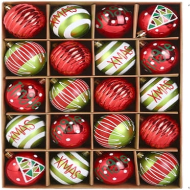 Twister.CK Lot de 20 Boules de Noël avec Ficelles, Boules de 2,36 Pouces, Boules de Noël en Plastique Incassables, Décorations Suspendues pour Arbre de Noël, Vacances, Mariage, Fête, Rouge, Vert et Blanc