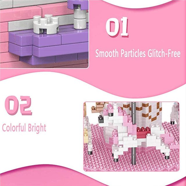 stanreset Carousel Model Building Set Amusement Park Carousel Building Block Set Micro Blocks DIY Toys for Kids Adults