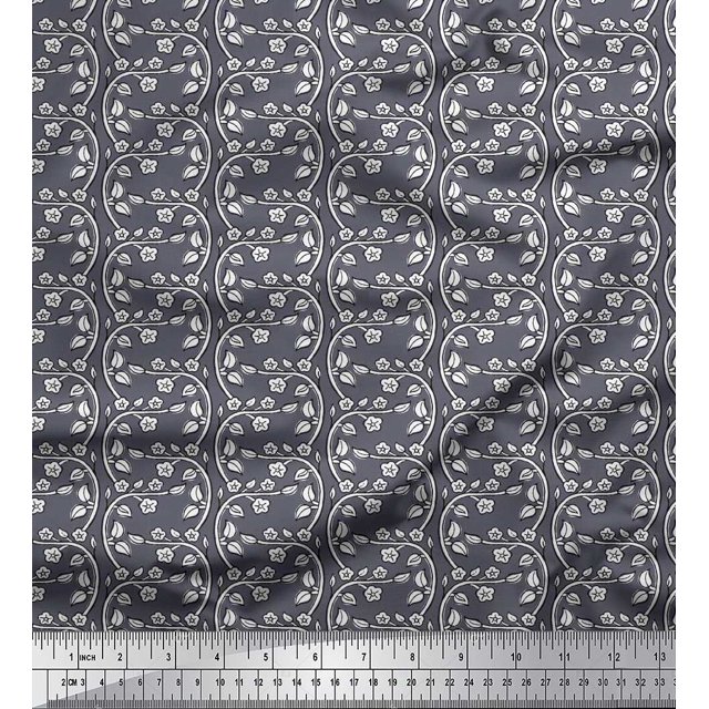 Soimoi Rayon Crepe Fabric Leaves & Floral Block Fabric Prints by Yard 46 Inch Wide