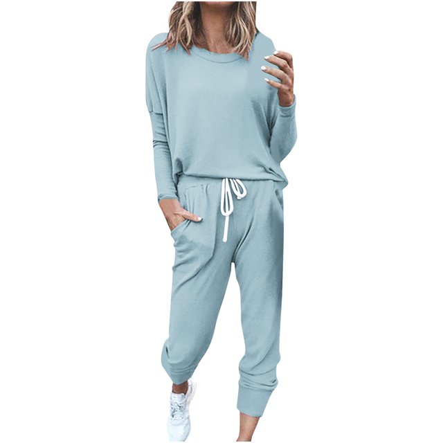 FAIWAD Ensemble 2 Pcs pour Femme Chandail à Manches Longues à Col Rond et Pantalon de Jogging Long Survêtement Décontracté