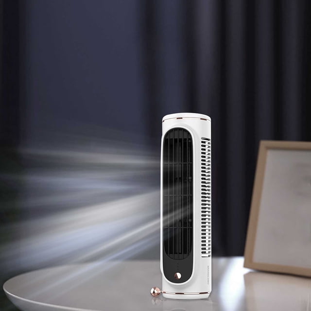 Fwttom Small Fan, Fan Household Vaneless Tower Fan Small Table Fan Silent High Wind Office Desktop Mini Portable Small Tower Fan
