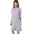 thumbnail image 3 of INSPIRE CHIC Women's V Neck Puff Sleeve Ruffle Hem Midi Floral Wrap Dress, 3 of 6