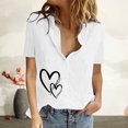 thumbnail image 1 of Mefallenssiah Femmes Imprimé Manches Courtes Bouton en Vrac Col Rabattu Chemise Blouse Solide tops, 1 of 1