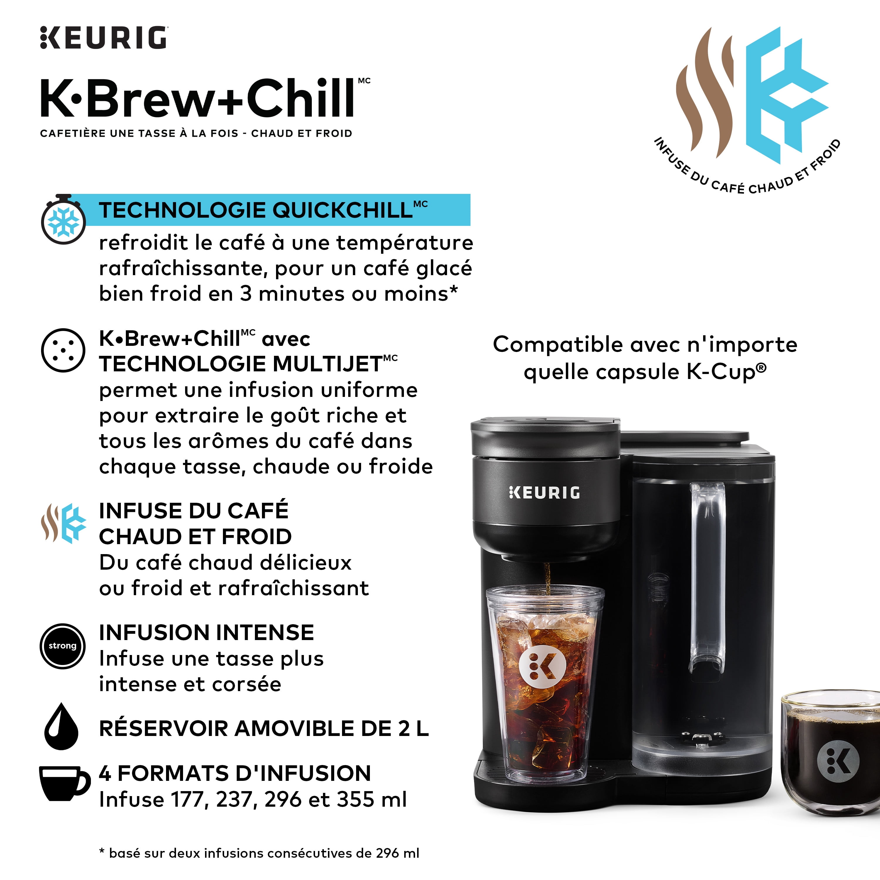 Cafetière une tasse à la fois pour capsules K-Cup, chaud et froid, K-Brew+Chill