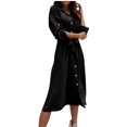 thumbnail image 2 of YUTK Robes pour Femmes, Robe à Manches Longues pour Femmes avec Col à Revers, Boutons et Ceinture à la Taille, Noir P, 2 of 6