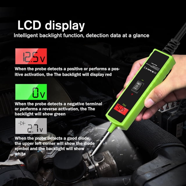 Auto P60 Automotive Circuit Tester Car Electrical System Short Tester 6-30V DC with Function LCD Display Flashlight Component Activation/Continuity Testing/Grounding