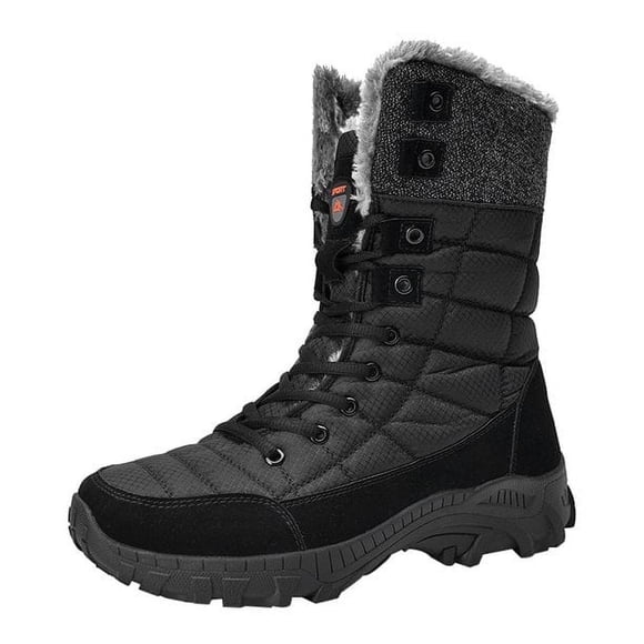 X Men Waterproof Winter Warm Snow Boots Faux Fur Lined Flat Mid Calf Boots Winter High Tube Plus Velvet Warm Rubber Sole High Top Men‘s Snow Boots