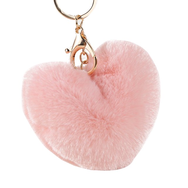 kurtrusly Hair Ball Heart Shape Pendant Handbag Keychain Key Buckle Ring Mobile Phone Hanging Decor