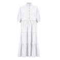 thumbnail image 4 of AherBiu Plus Size Maxi Dresses for Women Button up High Neck 1/2 Sleeve Ruched Ruffle Flowy Long Summer Dress, 4 of 6