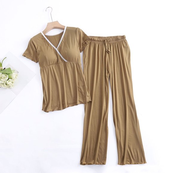 Économies sur les Vêtements de Maternité! Joau Ensemble de Pyjama de Maternité pour Femmes, Pyjamas d'Allaitement, Tenue de Nuit Post-Partum pour l'Allaitement, Ensemble à Manches Courtes, Haut à Col en V et Pantalon, Tenue de Détente de Grossesse