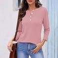 thumbnail image 2 of Timegard Tops for Women Long Sleeve Notched V-Neck Button Shirts Solid Color Fall Casual Loose Comfy Tops, 2 of 5