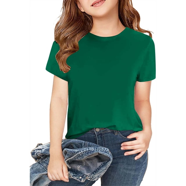 Plebaso Lot de 2 T-Shirts pour Enfants en Coton à Manches Courtes T-Shirts Basiques Décontractés à Col Rond T-Shirts Unis pour Garçons Filles