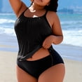 thumbnail image 2 of FAVIPT Plus Size 2 Piece Bathing Suit for Women Tummy Control Ruched Swimsuits Tropical Beach Drawstring Tankini Black,XXXXXL, 2 of 5