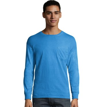 Hanes Mens ComfortWash Garment Dyed Long Sleeve Pocket Tee, L, Summer Sky Blue