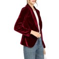 thumbnail image 4 of INSPIRE CHIC Blazer en Velours pour Femme, Couleur Unie, Col Châle, un Bouton, Veston de Travail, m Rouge Vin, 4 of 7