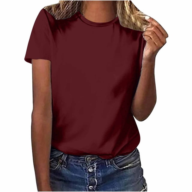 Yuyuzo Hauts pour Femmes T-Shirts à Manches Courtes T-Shirts à Col Rond T-Shirts Couleur Unie T-Shirts Amples Hauts Blouses