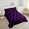 thumbnail image 4 of Erosebridal Chic Honeycomb Bedding Queen Comforter Set, Purple Down Comforter, Abstract Geometry Decor, Reversible 3-Piece, 4 of 8
