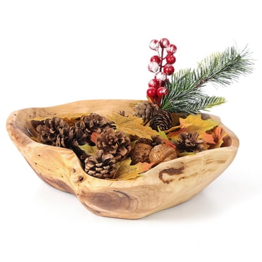 Bol Décoratif en Bois, Bol Naturel Fait à la Main à Bord Ondulé pour Salle à Manger, Table de Cuisine, Déco Maison, Bol à Fruits en Bois Style Ferme, Bol Décoratif pour Noix, Clés et Présentation de Bijoux