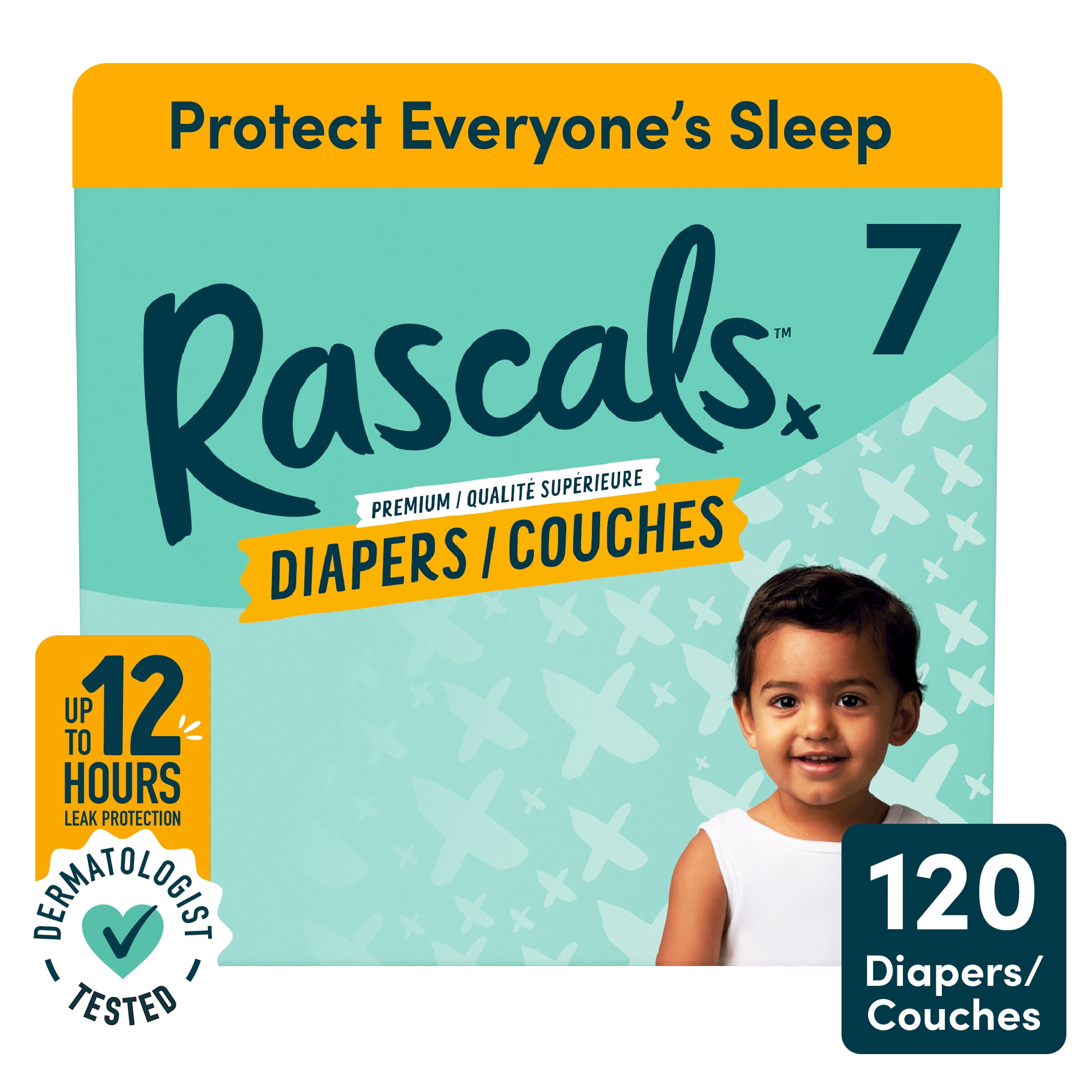 Rascals Premium Absorbent Baby Diapers, Size 7, Mega Carton, 120 Count